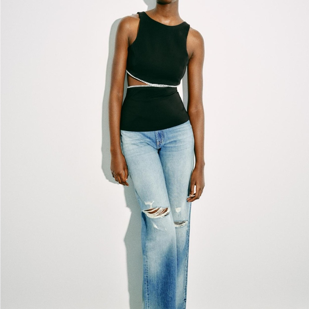 Zara limited edition rhinestone jewel cut out top - Picture 2 of 10